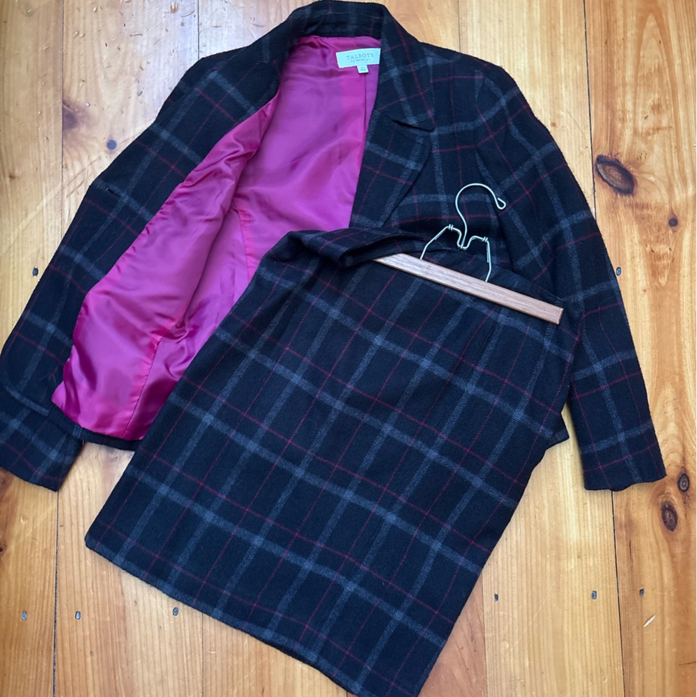 Talbots Black and Red Plaid Blazer